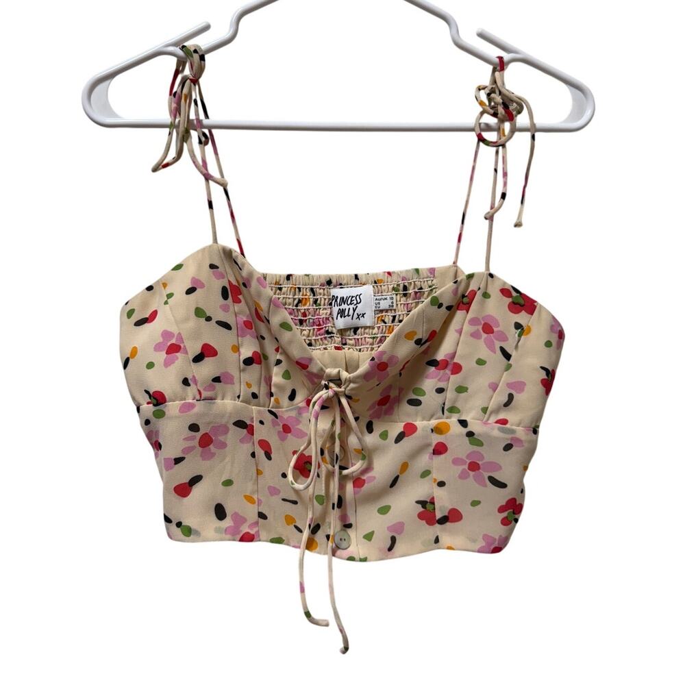 Princess Polly cropped tank top zip side lined fun summer print Size US 6